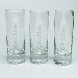 Set of 3 Cuervo Silver Shooter Shot Glasses Clear Etched 2 Ounce Capacity